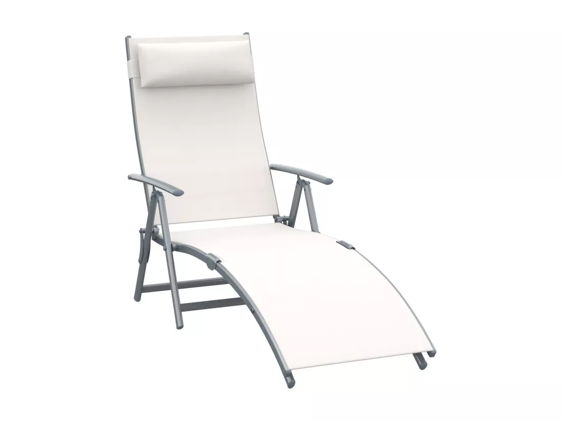 Outsunny transat chaise longue bain de soleil pliable dossier inclinable multi-positions têtière fournie 137L x 64l x 101H cm métal époxy textilène beige