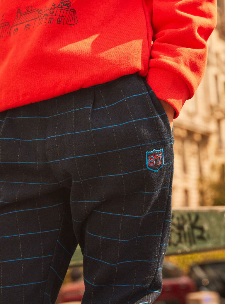 Pantalon bleu marine à imprimé à carreaux