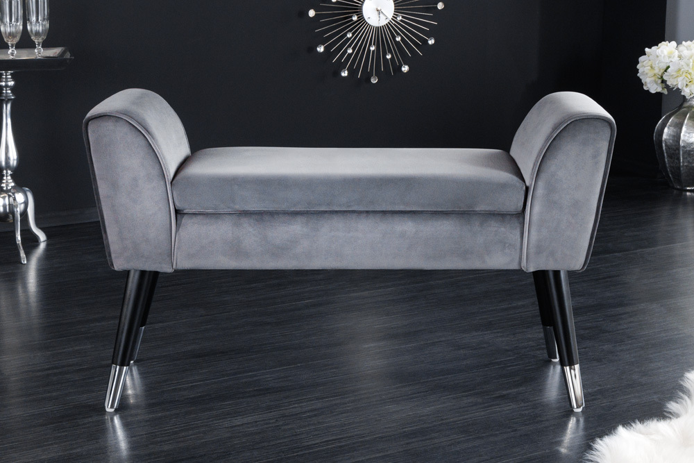 Design Sitzbank SCARLETT 90cm grau silber Samt