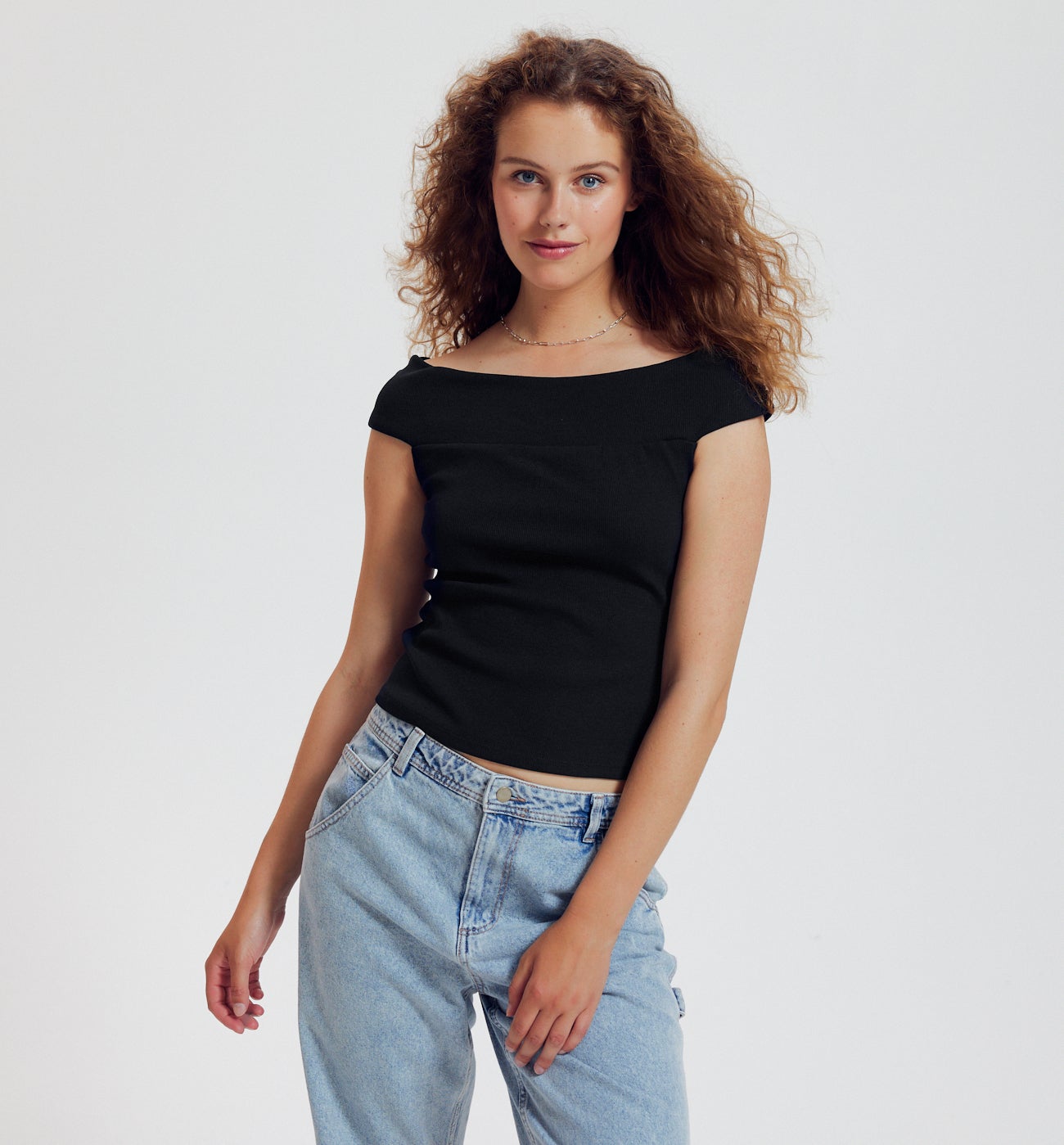 T-shirt col Bardot Femme - Noir