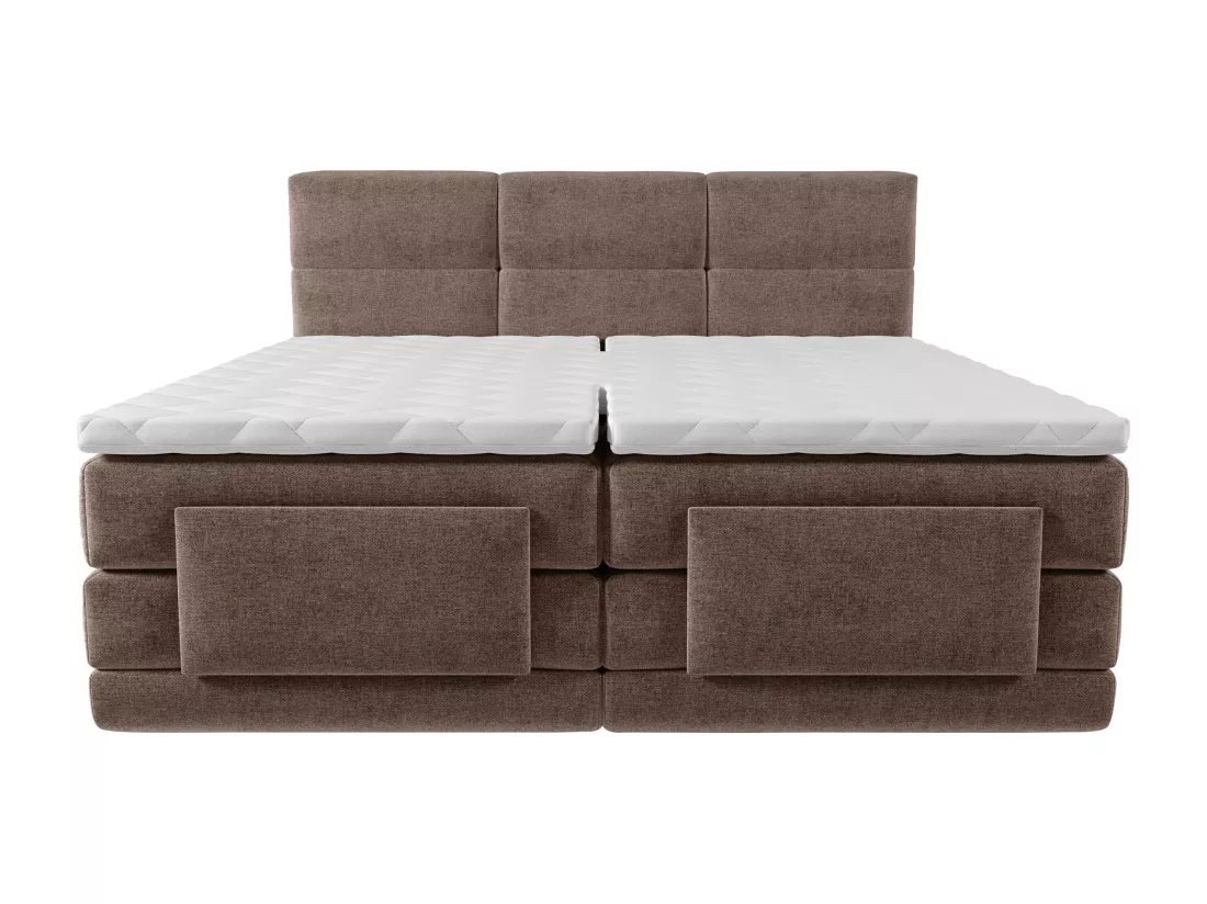 Ensemble complet boxspring tête de lit capitonnée + sommiers relaxation électrique + matelas + surmatelas - 2 x 80 x 200 cm - Tissu - Marron - LODI de PALACIO