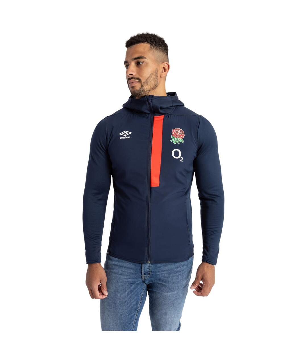 Umbro - Veste à capuche 23/24 - Homme (Bleu marine foncé / Rouge flamme) - UTUO1511