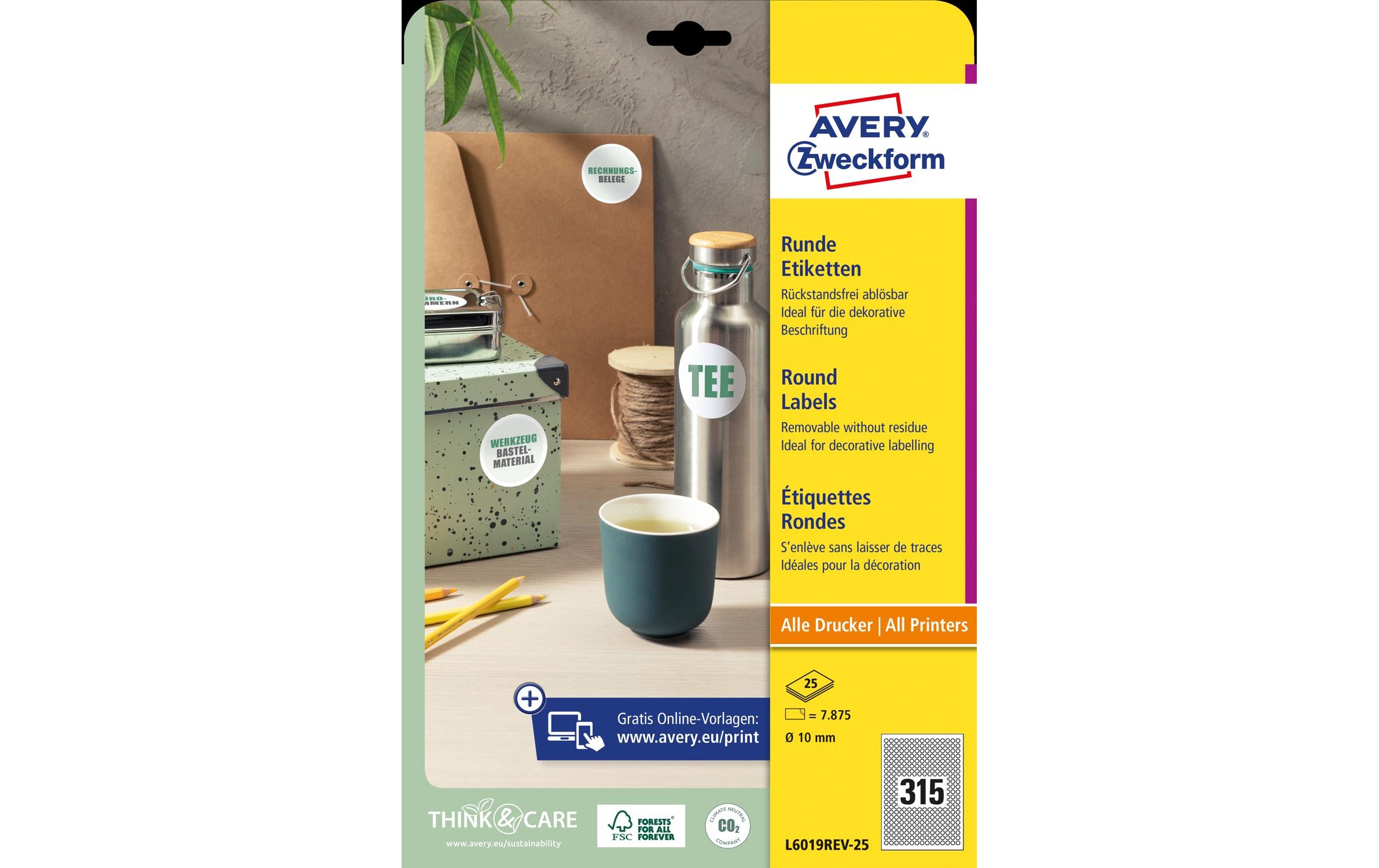 Runde Etiketten L6019REV Ø 10 mmRunde Etiketten für Drucker, Ø 10 mm, weiss