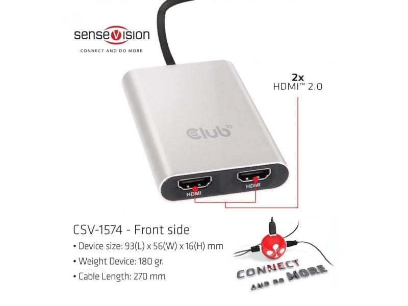 Club 3D Adapter CSV-1574 Thunderbolt 3 - HDMI Dual Monitor 4K 60Hz Thunderbolt 3 auf HDMI 2.0 Adapter