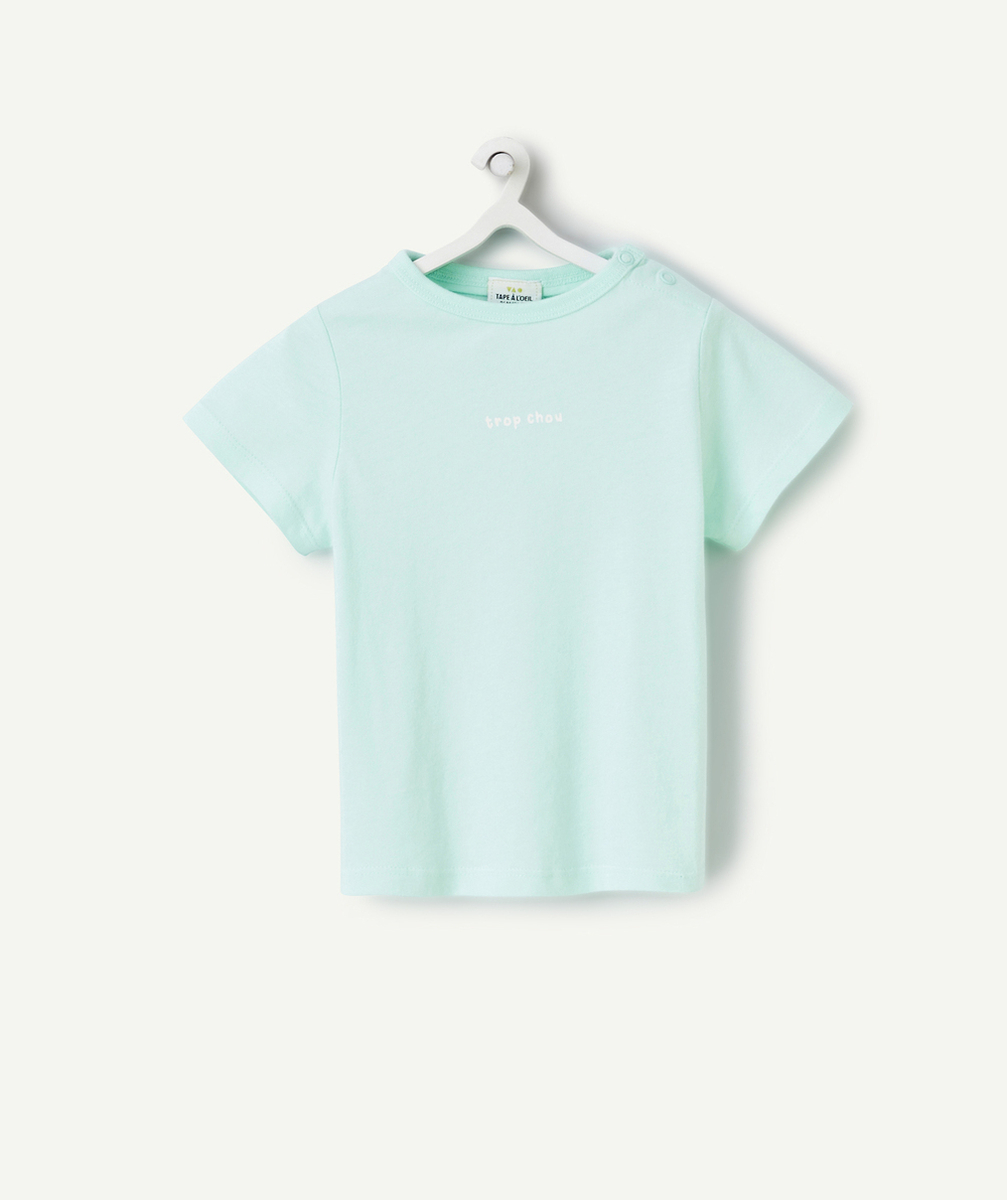 T-SHIRT À MANCHES COURTES BÉBÉ GARÇON EN COTON BIO BLEU AVEC MESSAGE