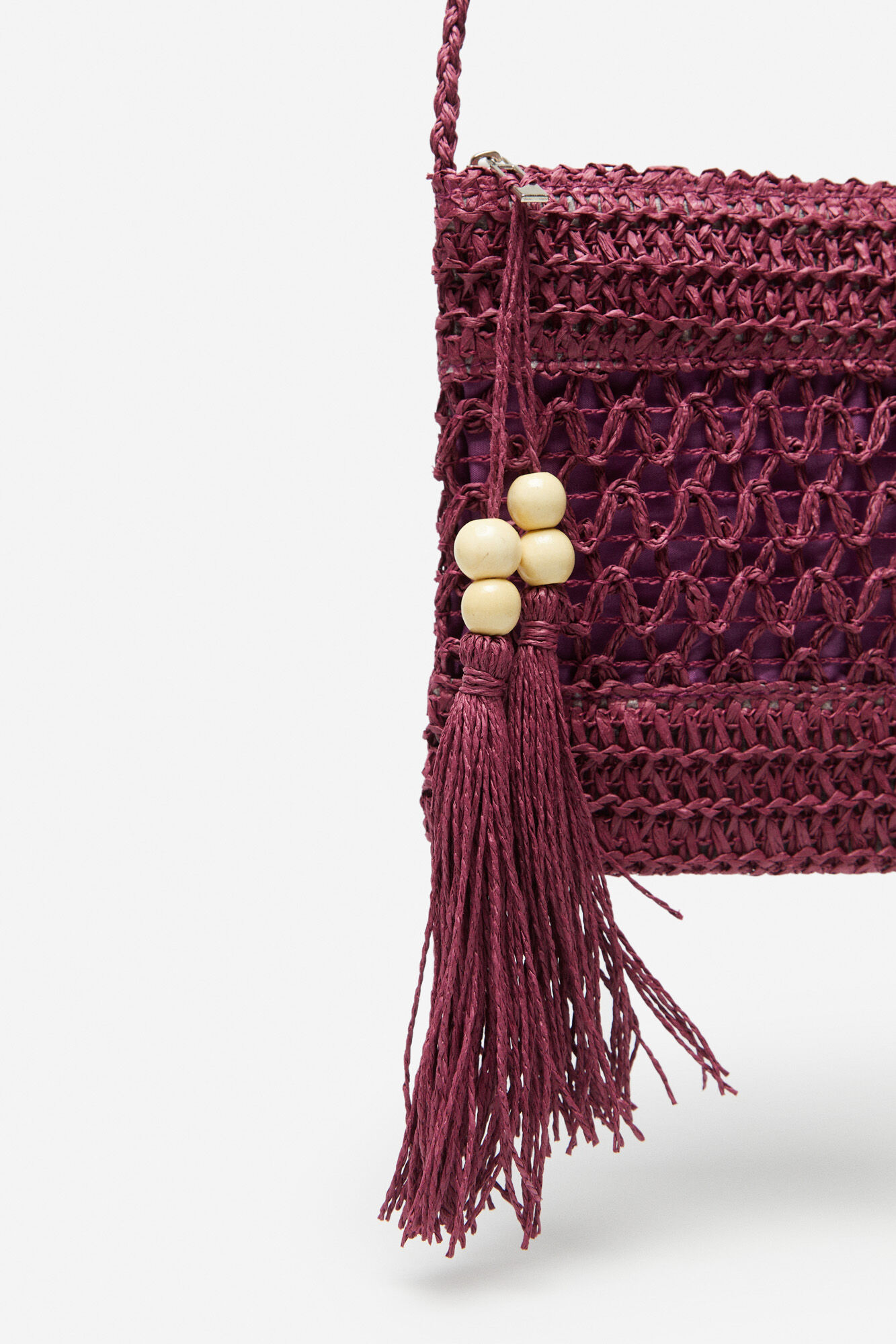 Mini bolsa transversal de ráfia - Roxa