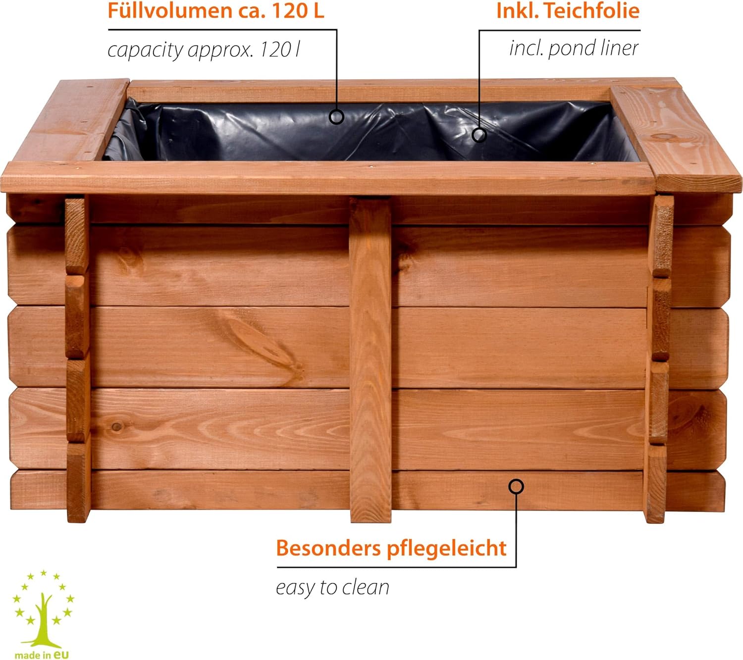 dobar 29236FSCe Hochteich Square - Gartenteich aus robustem Holz - Miniteich für Garten/Terrasse/Balkon - Teich für den Garten inkl. Teichfolie - 78 x 78 x42 cm, Braun