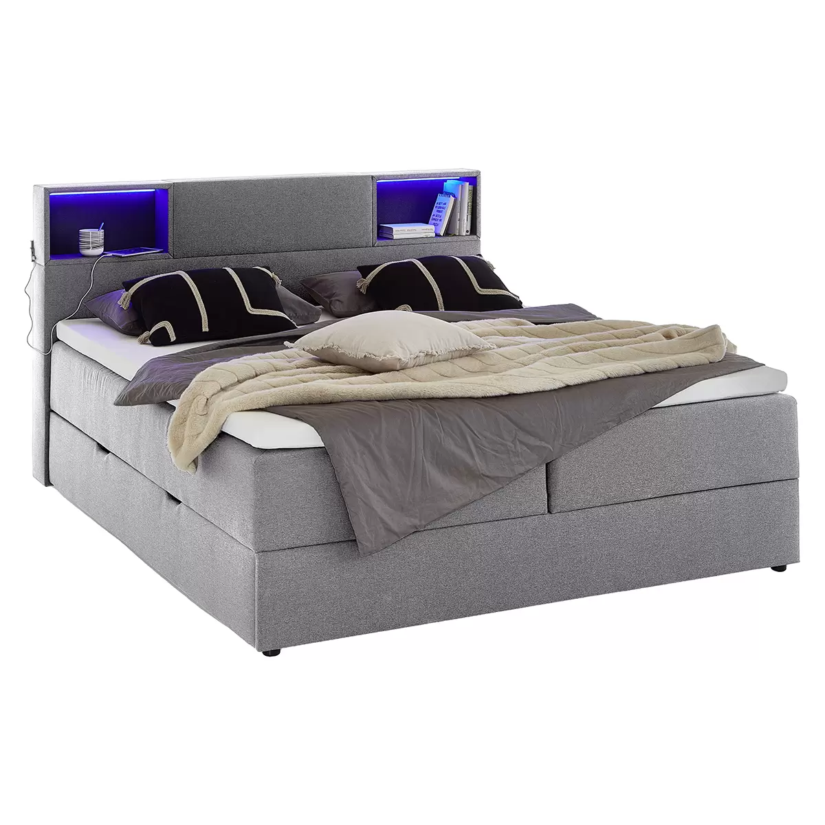 Boxspringbett Caja 160x200 Hellgrau