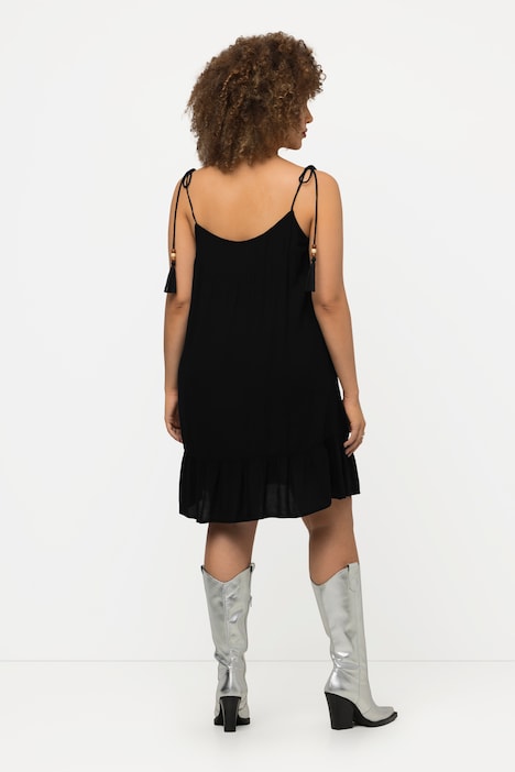Kleid, Krepp, Träger zum Binden, Rundhals, ärmellos