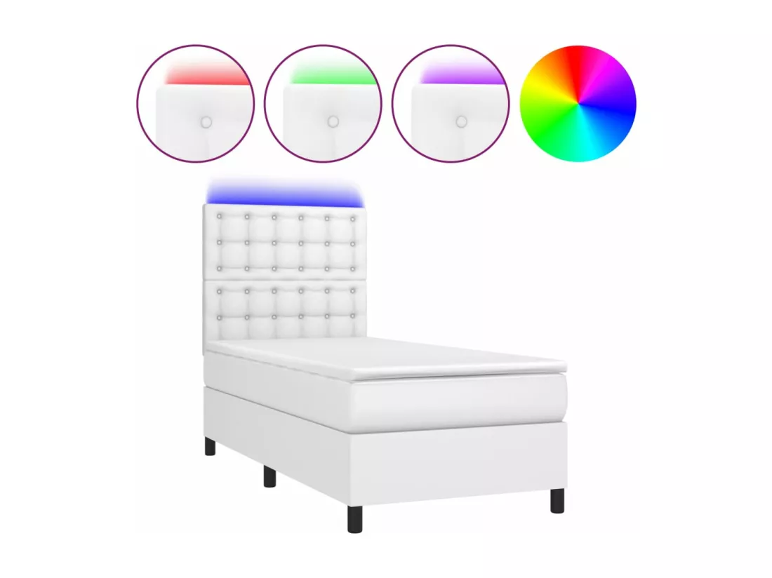 Sommier tapissier avec matelas et LED Blanc 90x190cm Similicuir