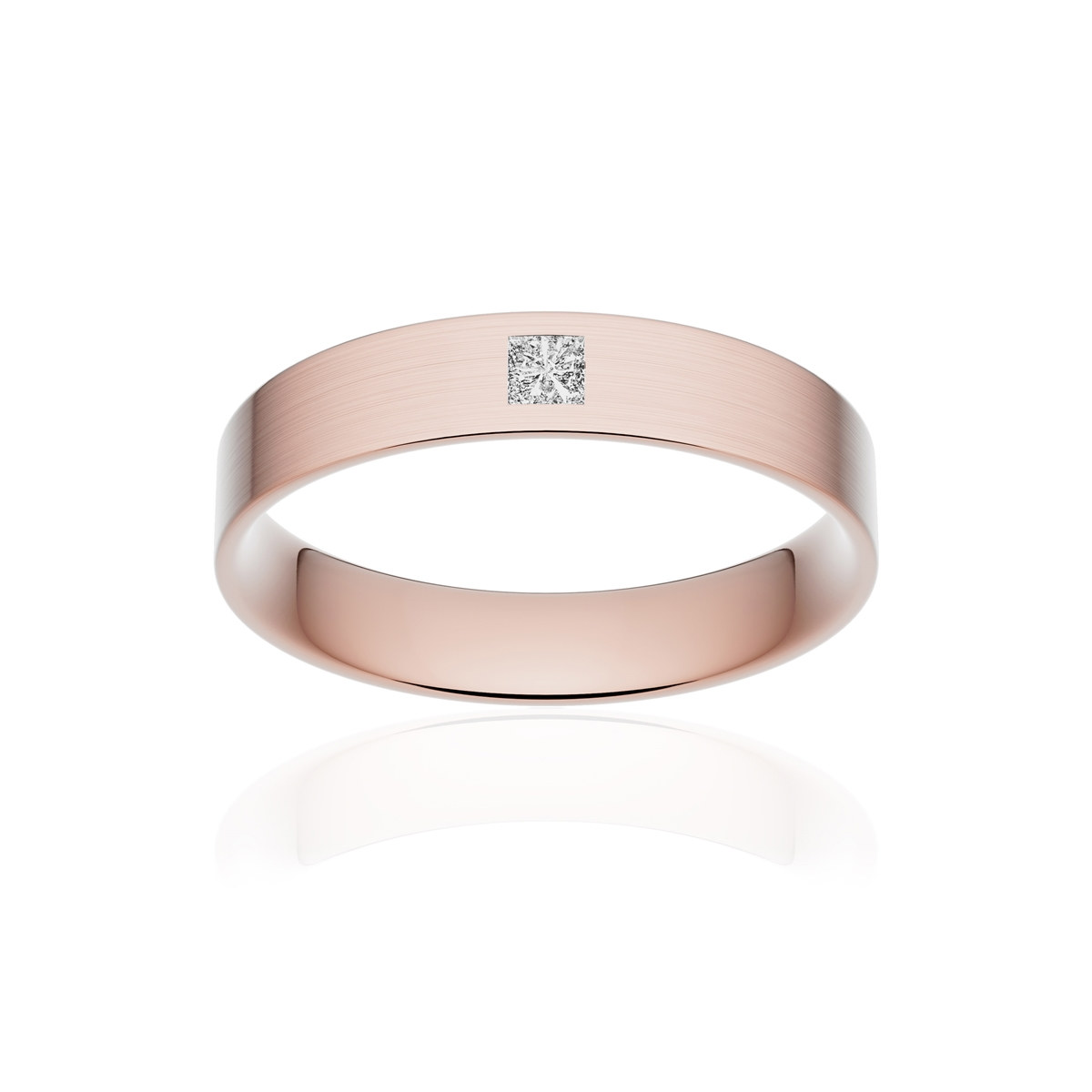 Alliance or 375 rose brossé ruban plat confort 4mm diamant princesse