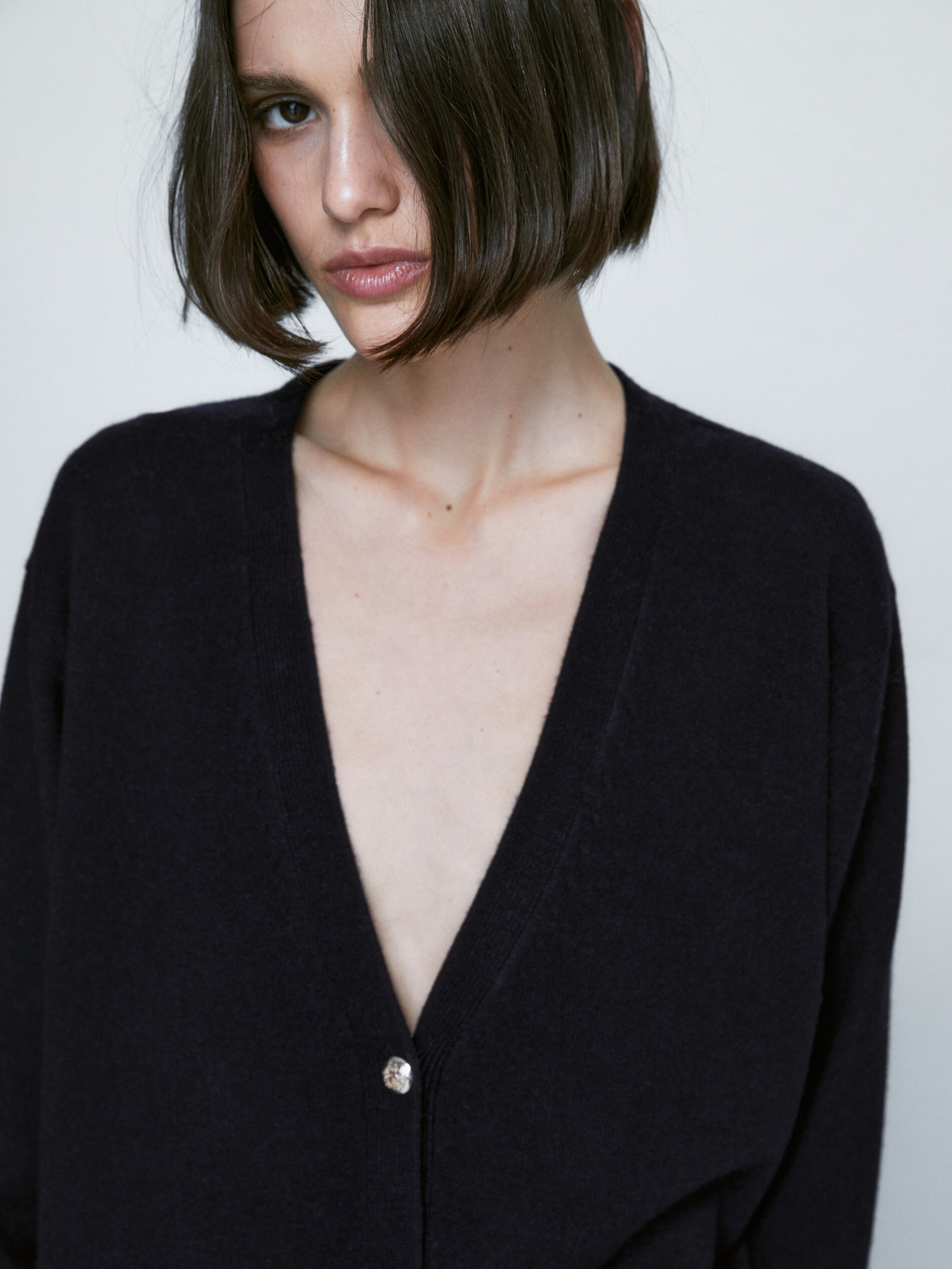 Cardigã com botões em mistura de lã e cashmere - AZUL MARINHO