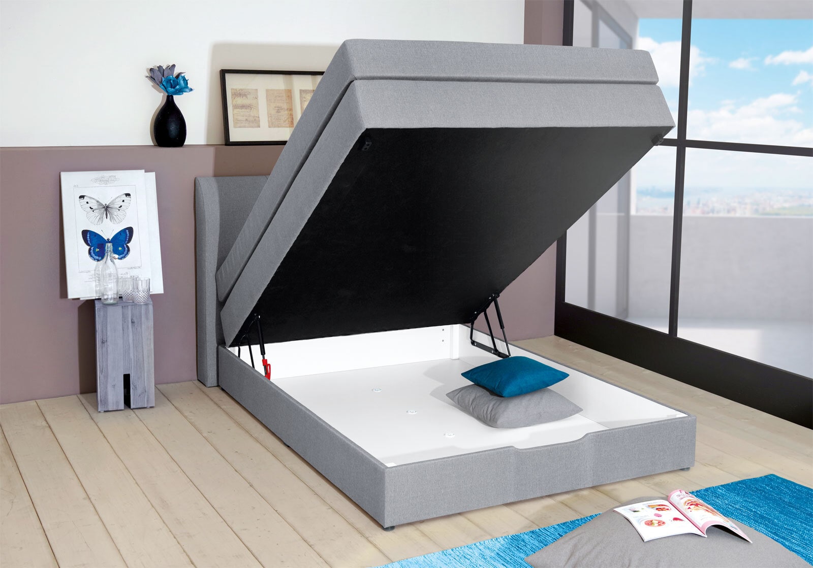 Boxspringbett Chicago Stoffbezug Silber ca. 140 x 200 cm H2