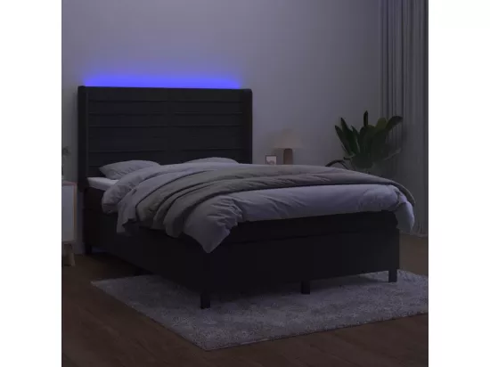 Sommier tapissier avec matelas et LED Noir 140x190 cm Velours