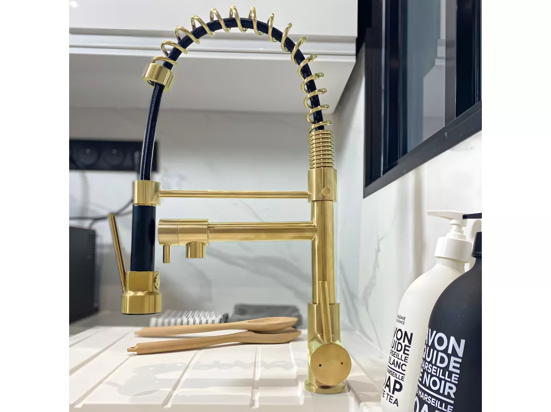 Big Pro mitigeur évier à douchette mobile or - Essebagno