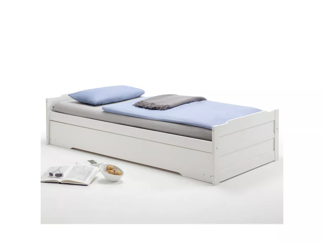 Lit gigogne LORENA 1 personne tiroir lit fonctionnel 90 x 200 cm pin massif lasuré blanc