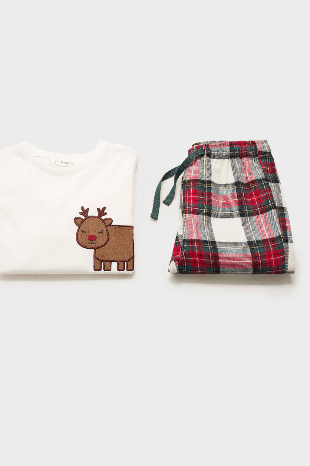 Mango Kids kerstpyjama met ruitdessin rood/wit