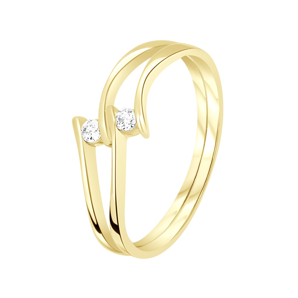 Bague Double serti D'Oxydes de Zirconium - Sertis Barette - Or Jaune
