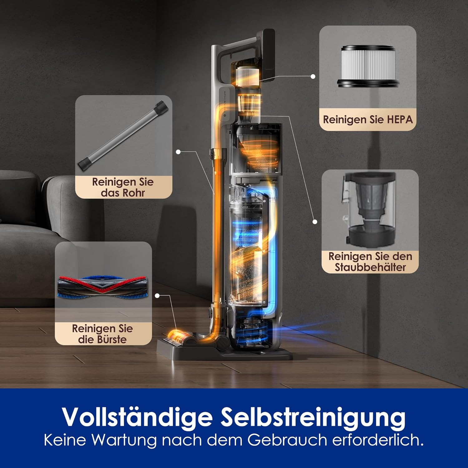 Tineco Pure ONE Station 5 PRO Kabelloser Akku Staubsauger, vollständiger Selbstreinigung, 200AW Saugkraft, Bis zu100 Min Laufzeit, ZeroTangle, EdgeSense, LightSense
