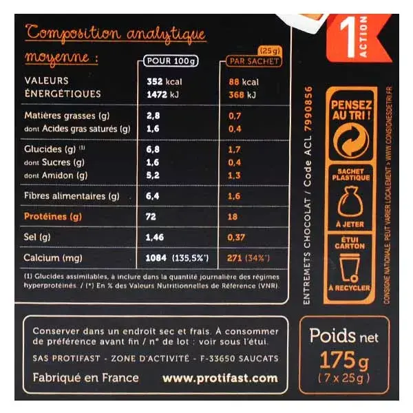Sobremesa de chocolate rica em proteínas Protifast, 7 sachês