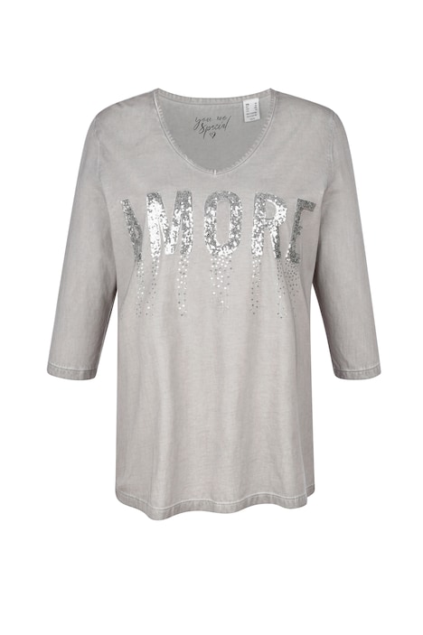T-Shirt, AMORE Pailletten, V-Ausschnitt, 3/4-Ärmel