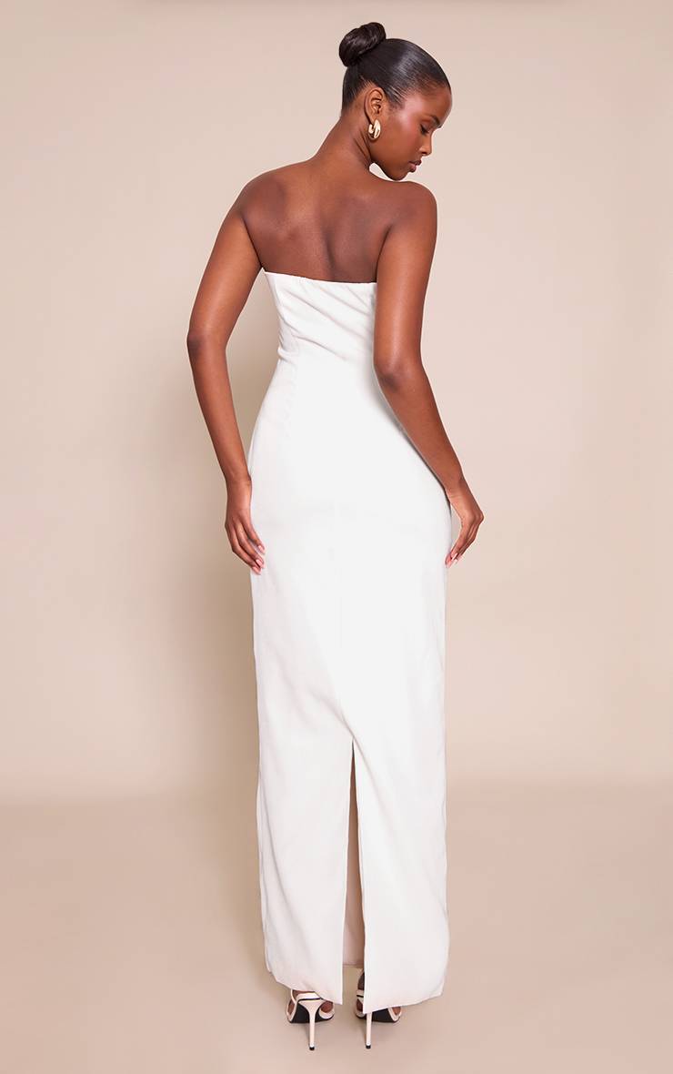 Crème Robe Longue Moulante Bandeau À Détails Contrastés