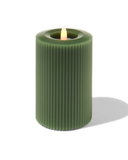 bougie nervurée LED avec cire Ø7.5x12.5 vert foncé