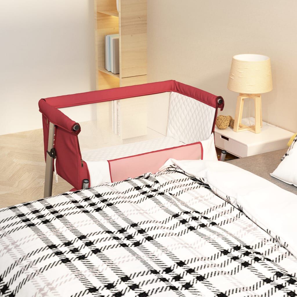 vidaXL Babybedje met matras, rood, linnen stof