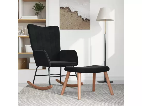 Chaise à bascule avec repose-pied Noir Velours