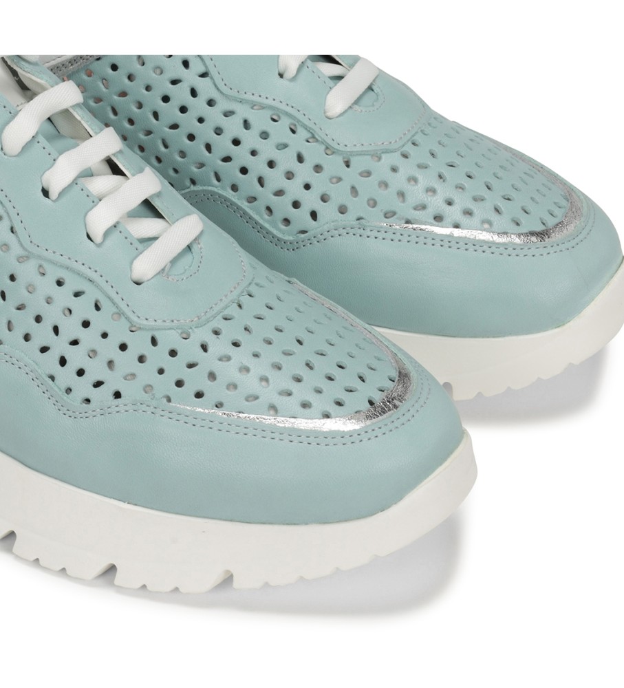 Tênis Fluchos Eira F1680 em couro, azul - Salto plataforma de 5 cm -