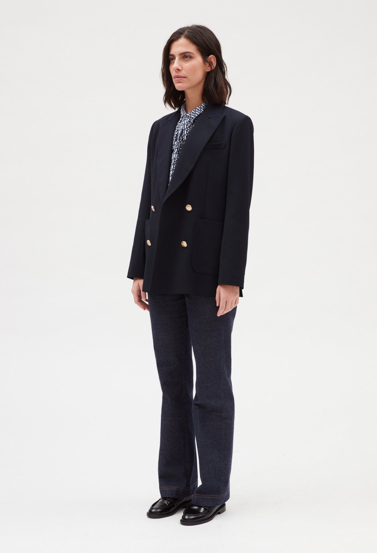 Veste tailleur double boutonnage bleue
