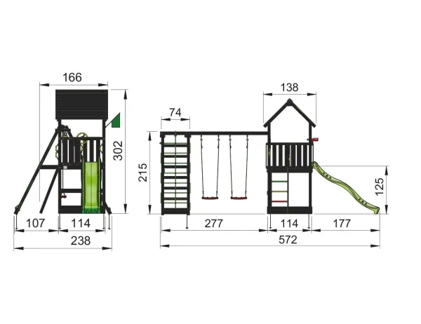 Jungle Gym Club legetårn komplet inkl. climb module xtra ekskl. rutschebane, grundmalet sort (806-284CB)