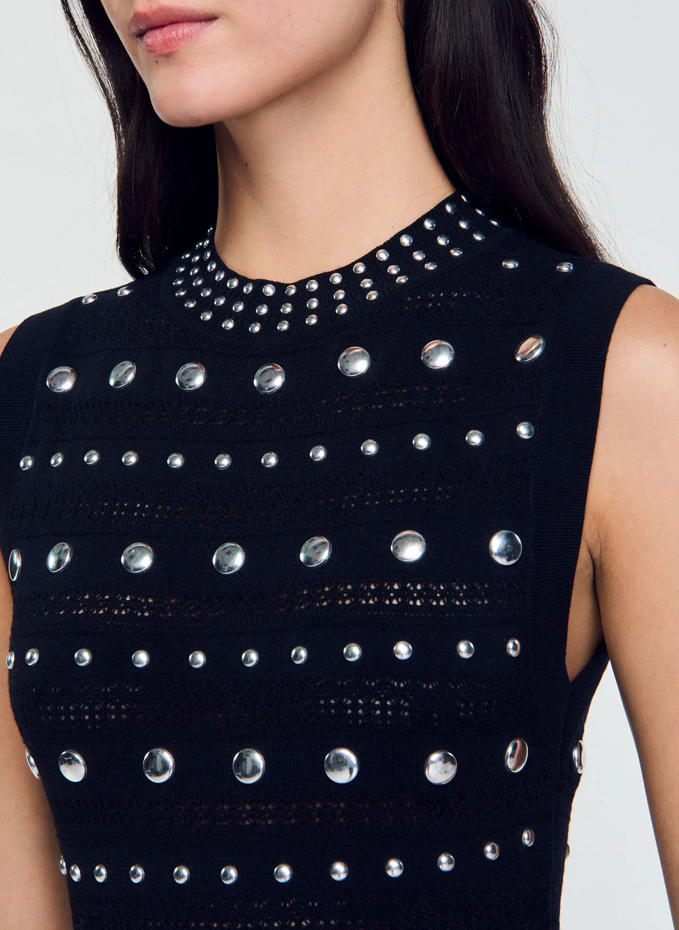 Robe longue moulante col rond en laine mélangée | Noir