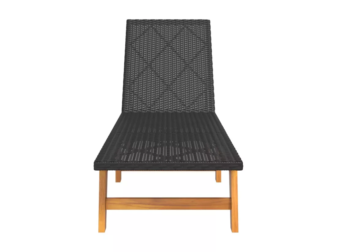 Chaises longues lot de 2 noir/marron résine tressée/bois acacia