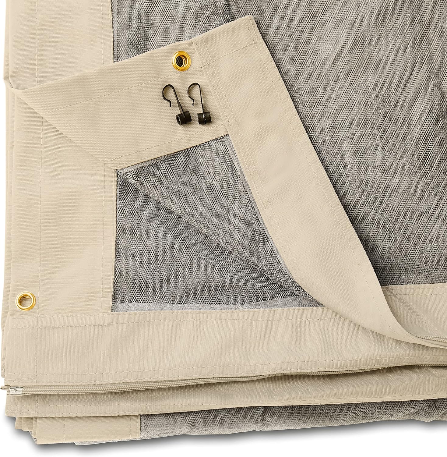 Moskitonetz für Gartenpavillon Forest Superior 3x4 m - Polyester - Insektengitter inkl. Haken, mit Reißverschluss - Champagner