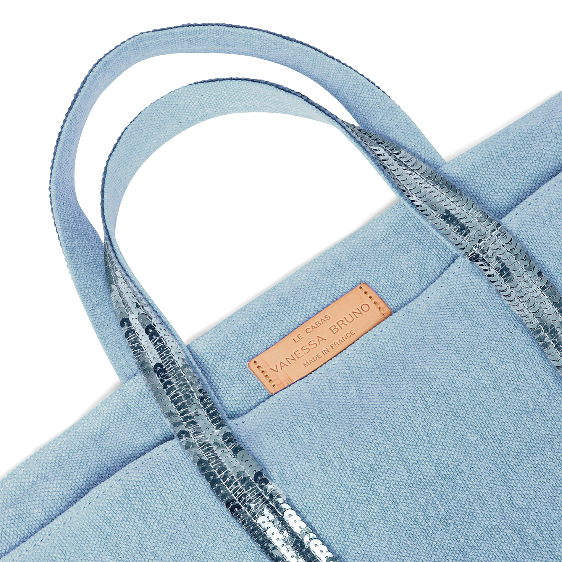 Cabas M brodé avec sequins en lin | Bleu