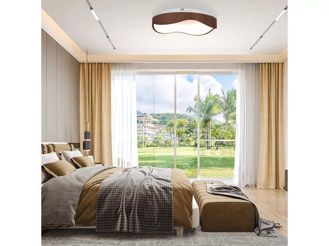 Plafonnier led 24w, éclairage de plafond 3000k à lumière chaude, ø41,5cm, marron