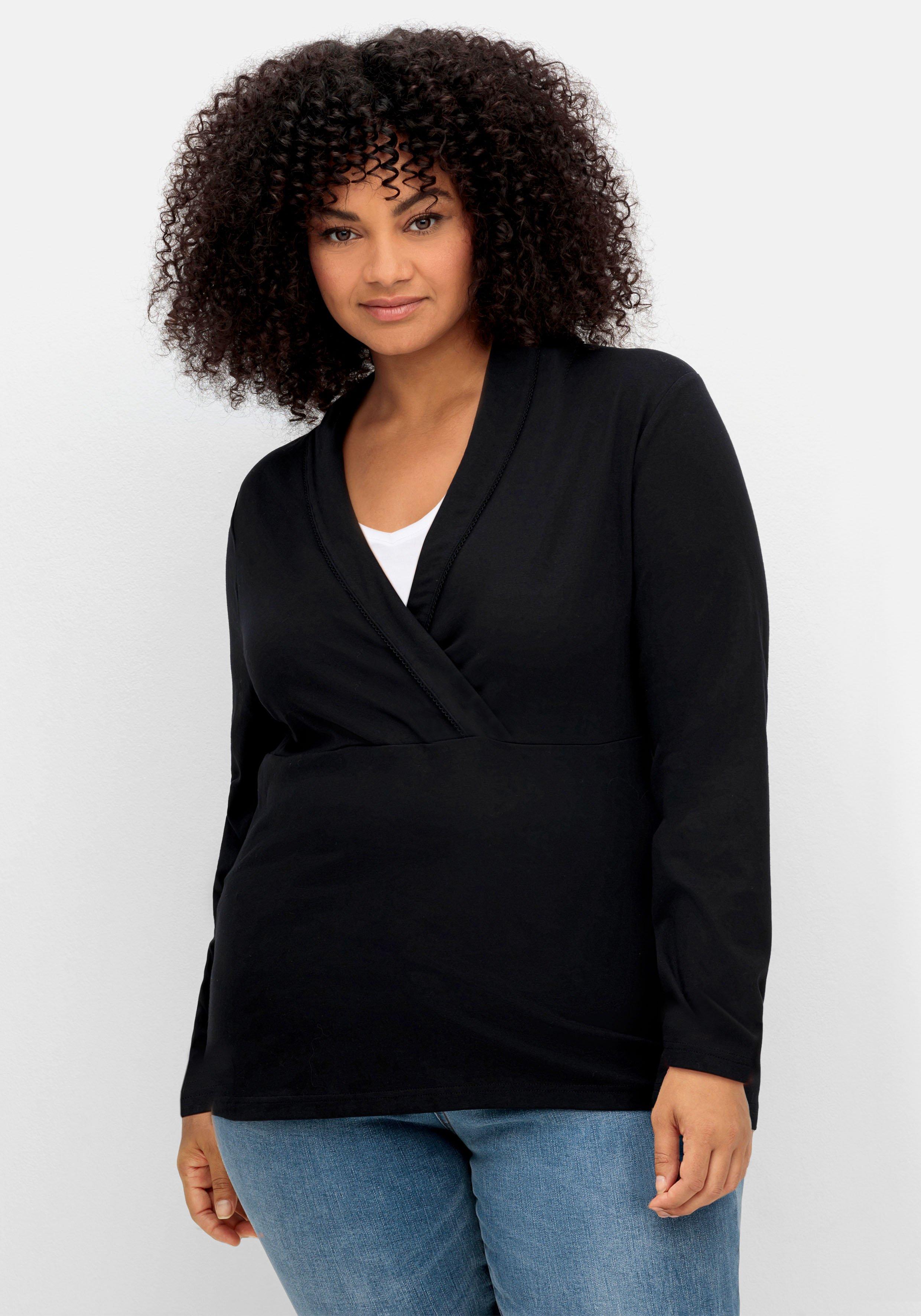 Langarmshirt mit tiefem Schalkragen