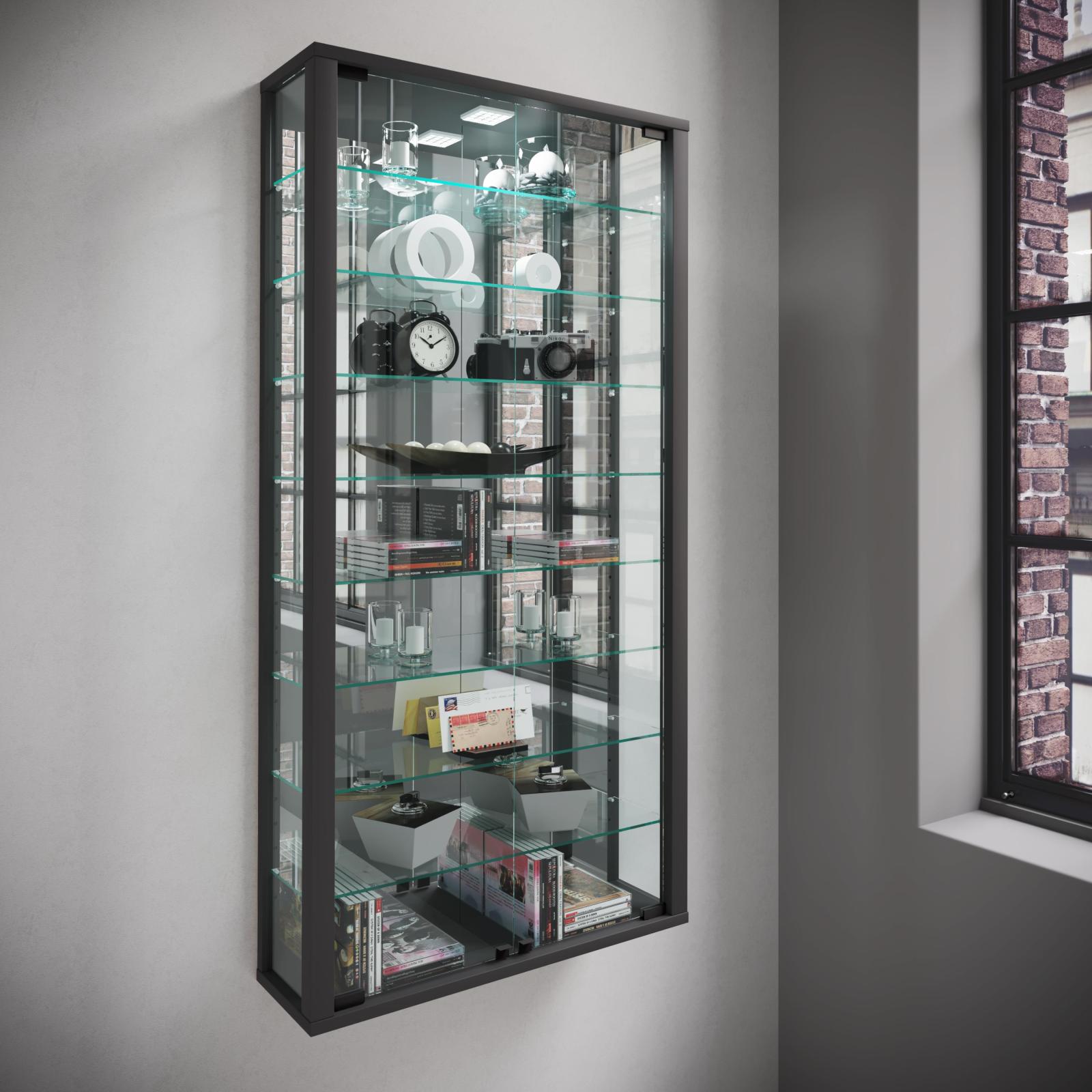Wandvitrine VITROSA MAXI - schwarz - mit Rückwandspiegel - 59 cm
