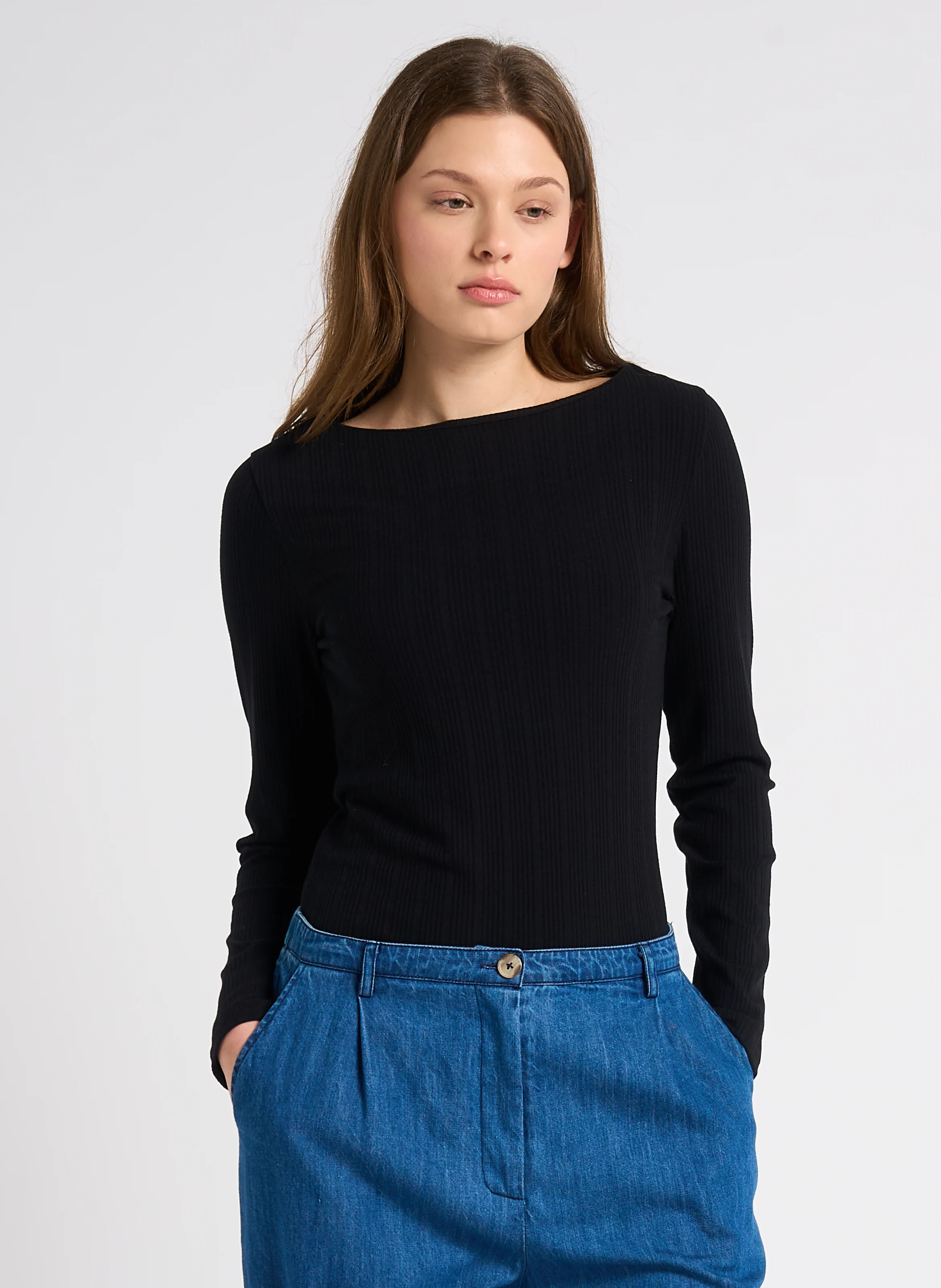 Tee-shirt droit col bateau | Noir