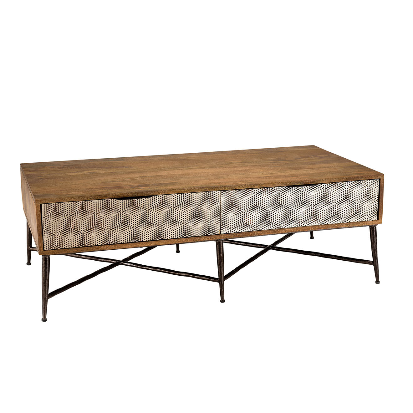Macabane Table basse en bois de manguier 2 tiroirs Alix marron - 128x65x46 cm