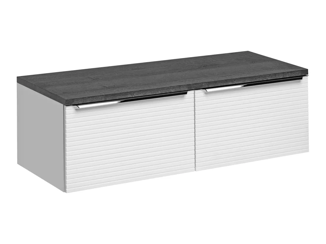 Meuble sous vasque suspendu strié blanc avec planche - 120 cm - LATOMA