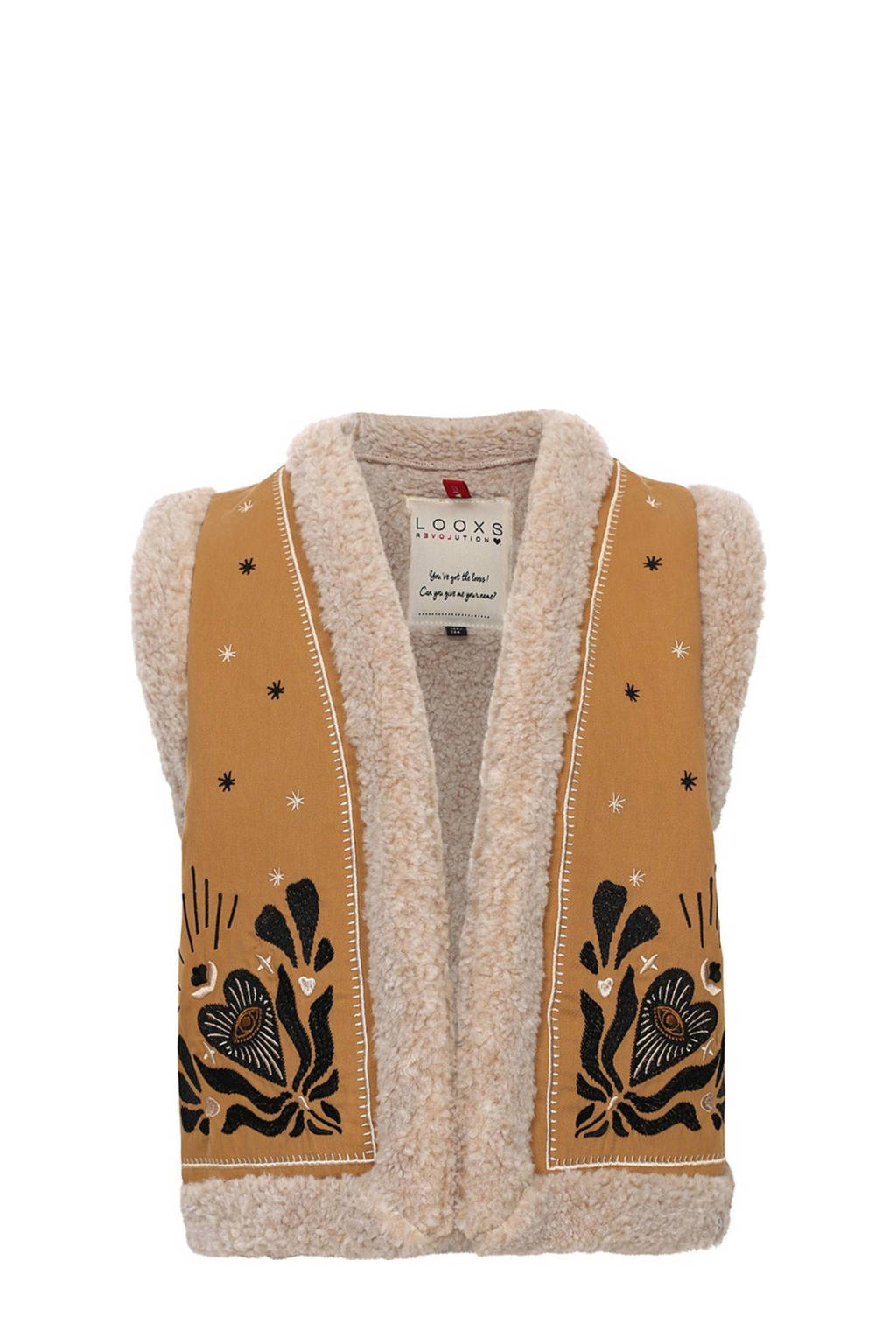 gilet met printopdruk okergeel/beige