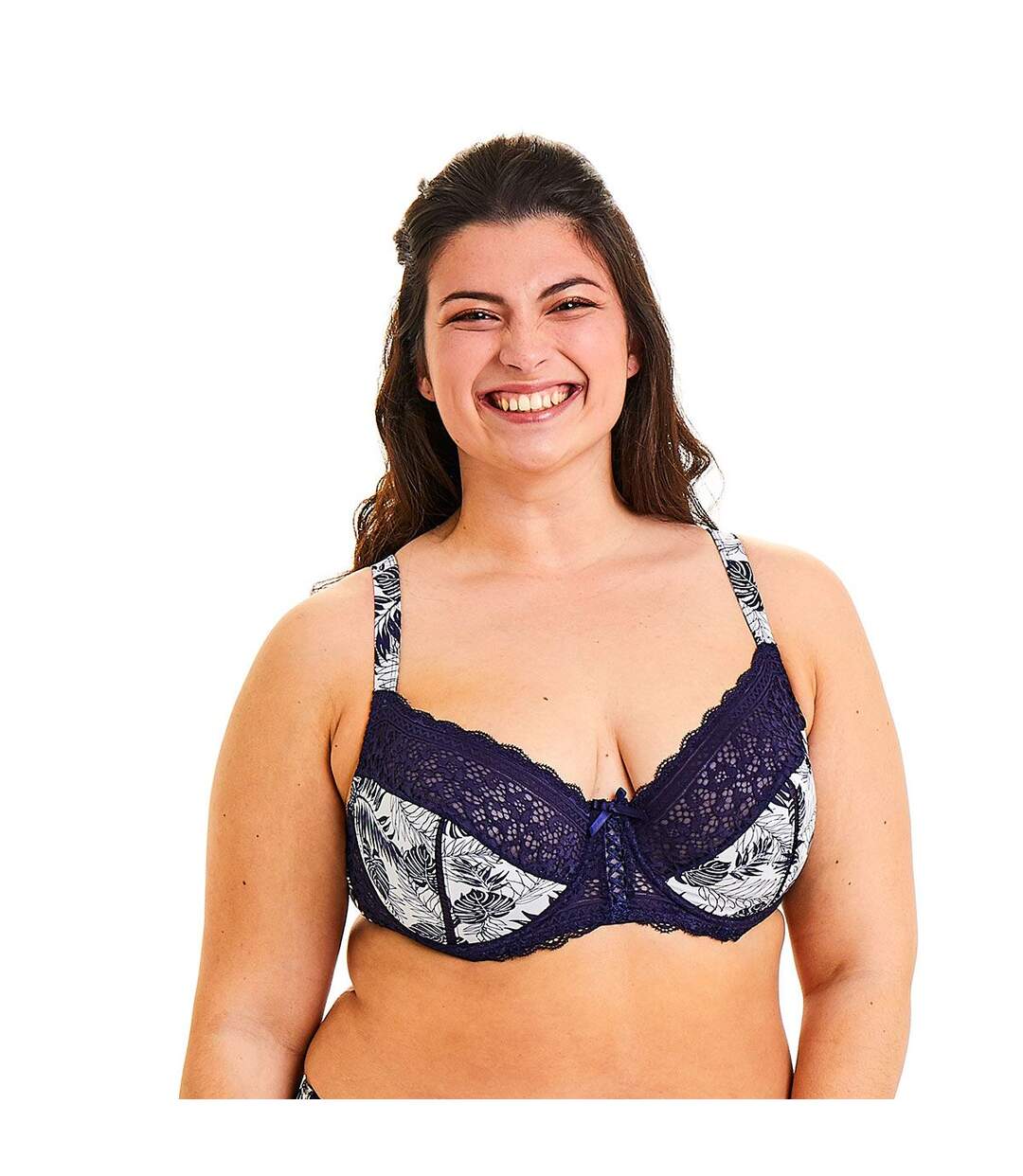 Soutien-gorge grand maintien ivoire/marine Elena