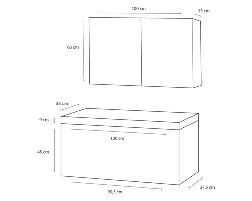 Badkamermeubelset Differnz Somero BxHxD 100 x 120 x 38 cm, antraciet fronten, met witte gegoten mineraalwastafel