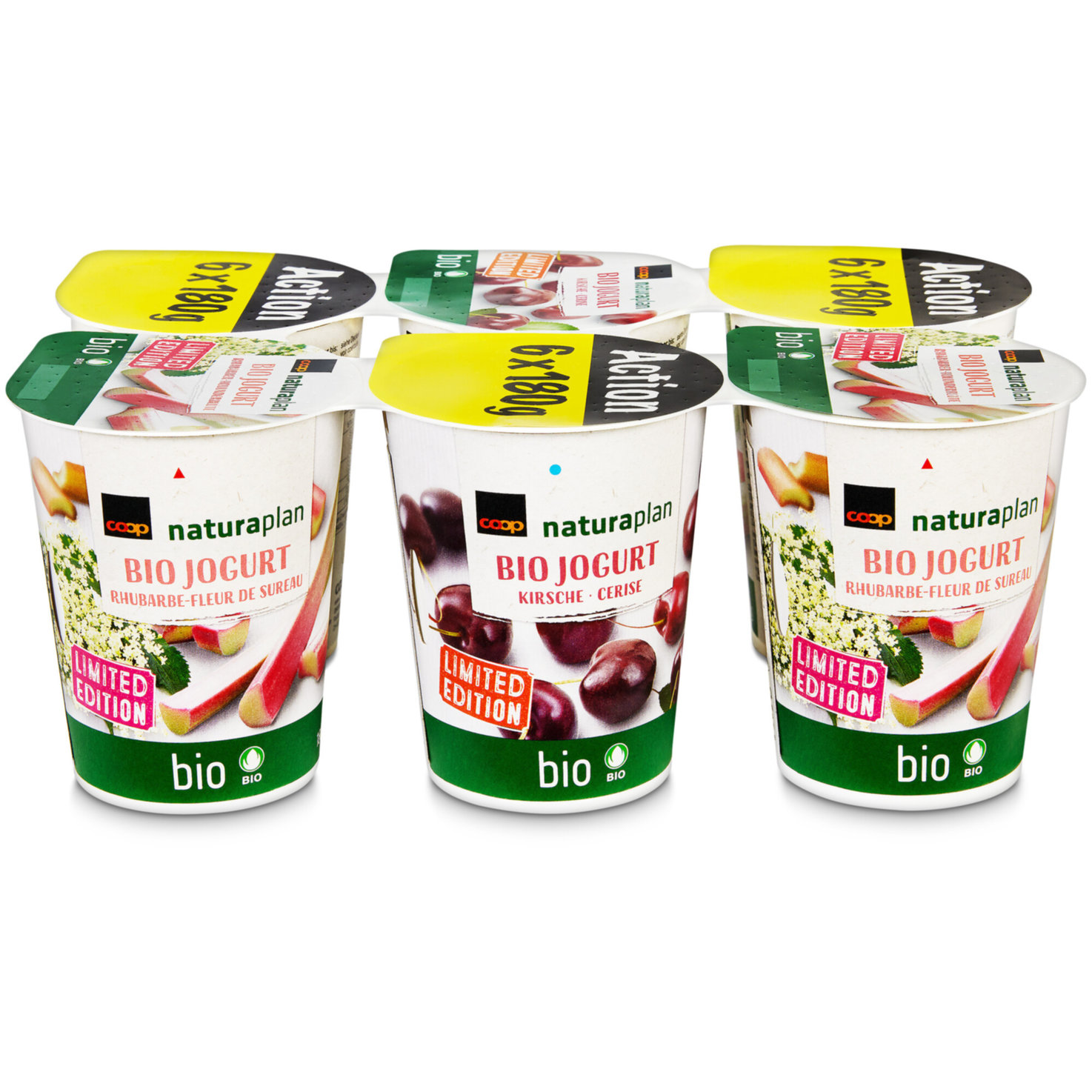 Naturaplan Bio Joghurt Rhabarber Holunderblüte & Kirsche 6x180g -