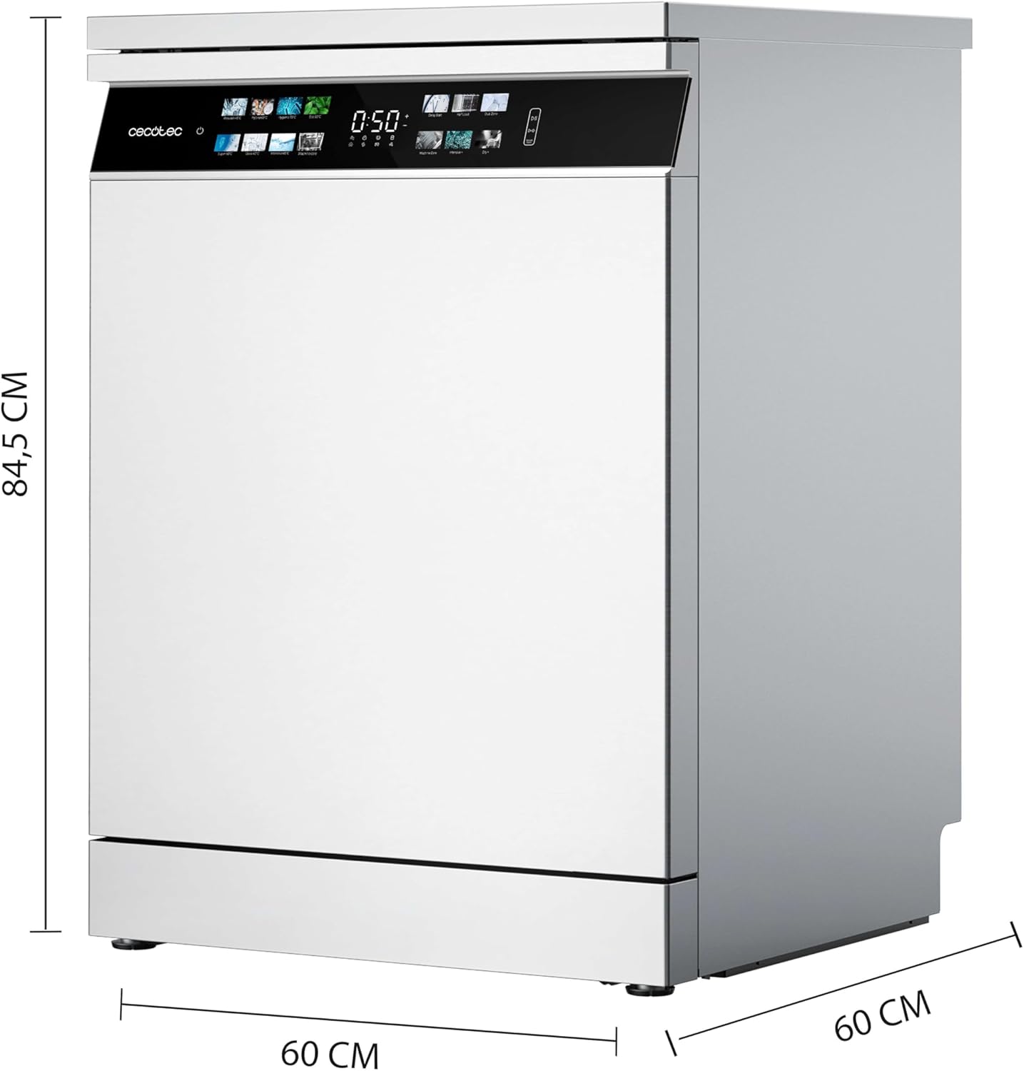 Cecotec Geschirrspüler 60 cm - Freistehend Bolero Aguazero 6700 B. 15 Bestecke, energieeffizient, Inverter Plus Motor, XXL Fullcolor Display, drittes Fach, Turbo Dry+, Dual Zone Wash, WeiÃŸ
