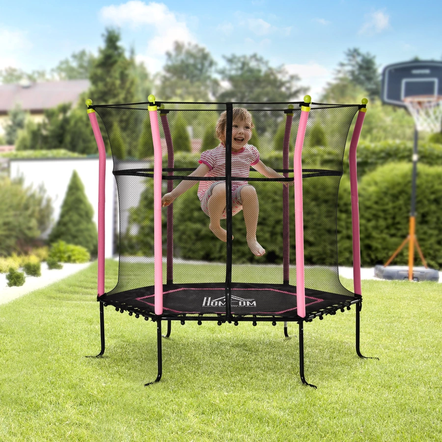 HOMCOM Trampolin mit Sicherheitsnetz schwarz, rosa