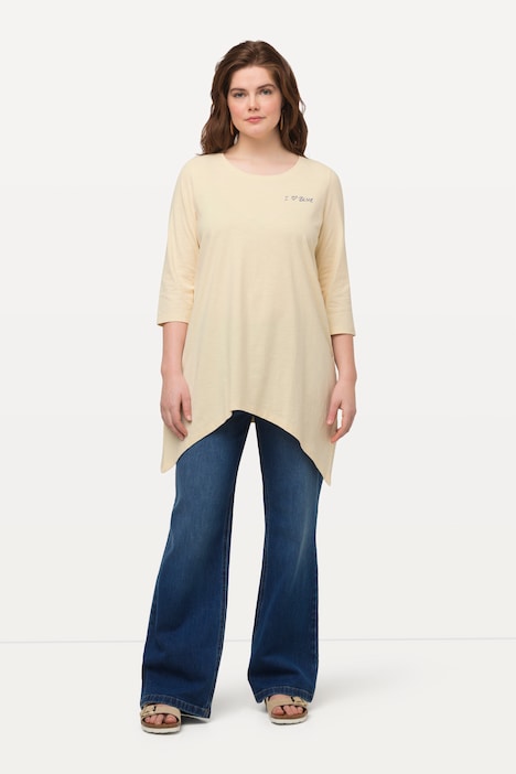 Shirt, Herz, Zipfelsaum, Rundhals, 3/4-Arm, Biobaumwolle