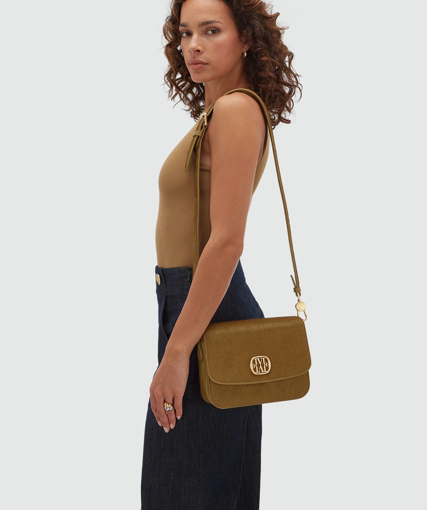 JV-IMAHNI tas met ponyhair - khaki